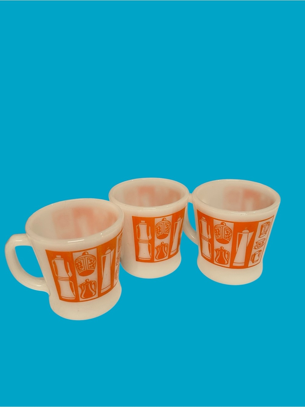 Vintage Fire King Milk Glass Mugs Kitchen Aids Orange Set of 3 Anchor Hocking